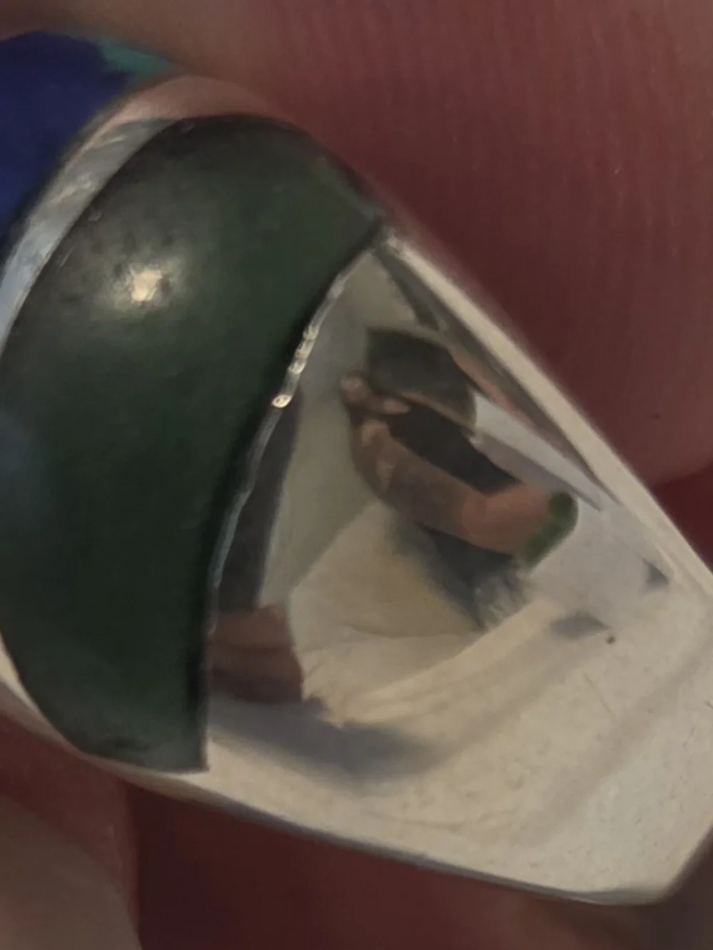 Men's Silver Ring with Green and Blue Inlay